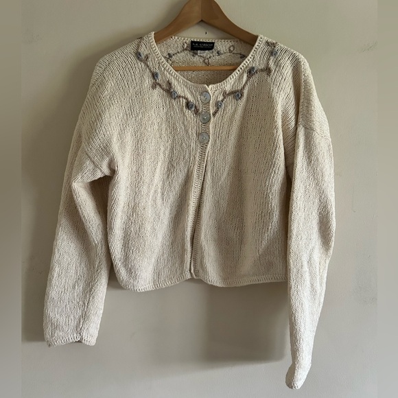 Vtg M. Gibson Peruvian Cream 100% Cotton Embroidered Cardigann Outlander - Picture 4 of 13